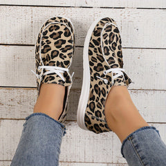 Leopard Print Canvas Shoes Lace Up Lightweight Outdoor Loafers