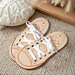 Wooden Shoe Lacing Busy Board Set Educational Toy for Motor Skills
