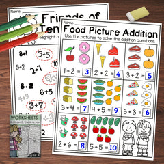 Fun Math Workbook Addition & Subtraction Friends of Ten Food Pictures