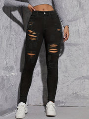 Slim Fit Skinny Jeans Ripped Holes Distressed Denim Pants