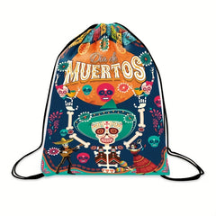 Halloween Skull Gym Swim Drawstring Backpack Bags Portable Storage Bag