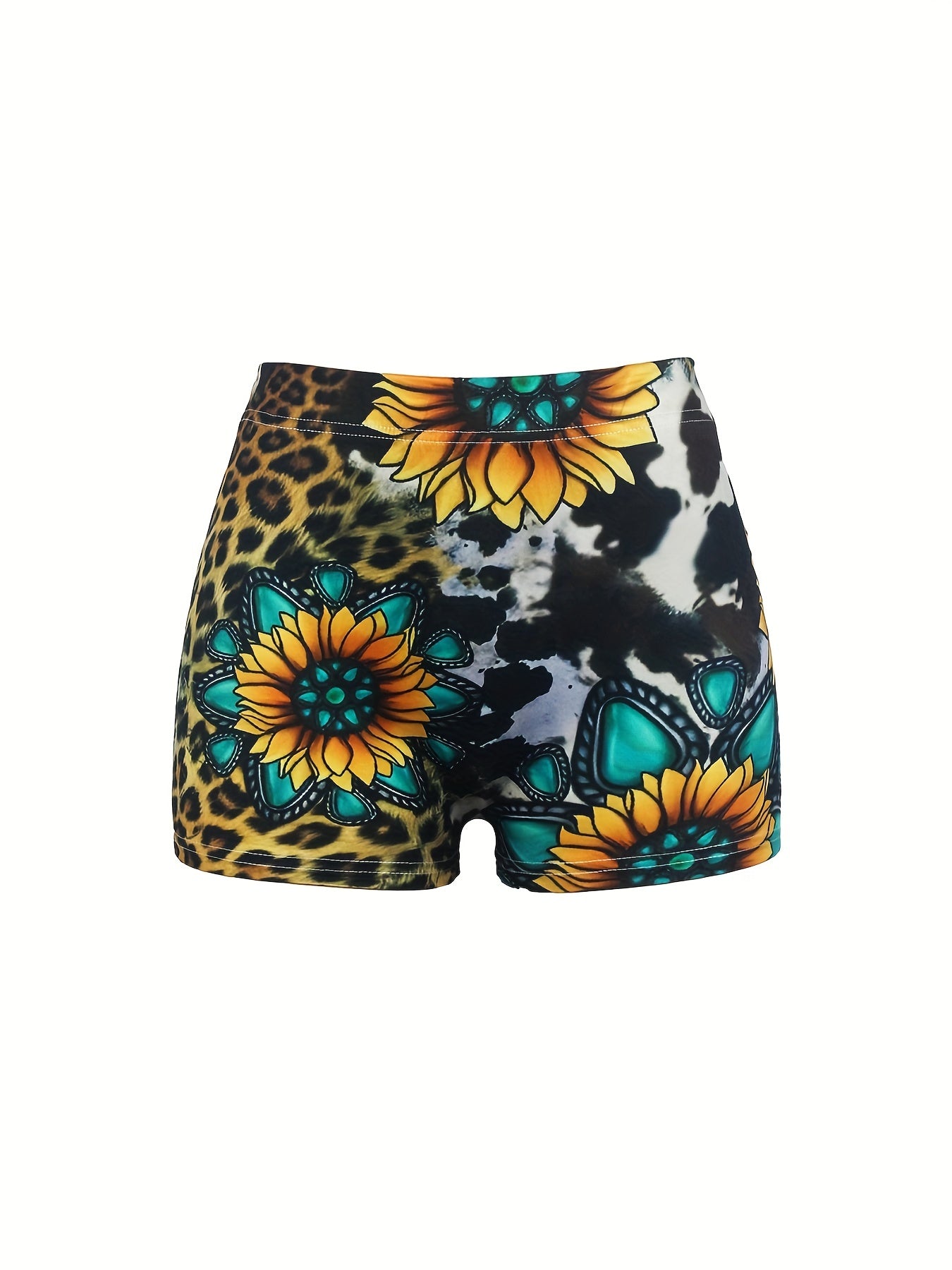 Letter & Sunflower Print Skinny Shorts