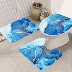 4pcs Waterproof Marble Shower Curtain Set with Non Slip Mat & Rug