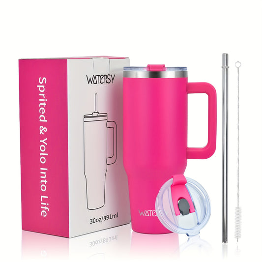 WATERSY 30oz 40oz Stainless Steel Travel Mug with Straw Lid & Handle