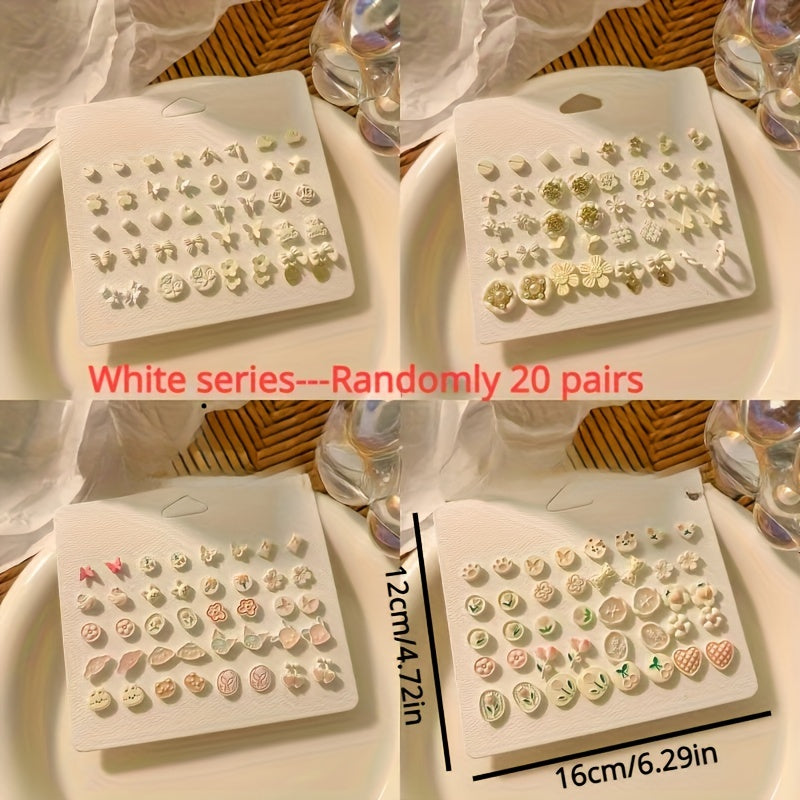 20 Pairs Resin Earrings Heart Leaf Geometric Stud Earrings For Girls