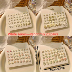 20 Pairs Resin Earrings Heart Leaf Geometric Stud Earrings For Girls