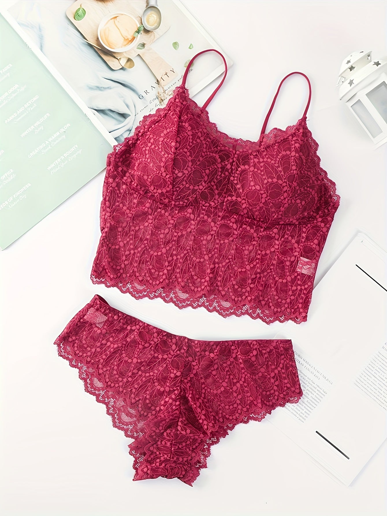 Girls Lace Padded Tank Top & Briefs Set for 14-18 Y