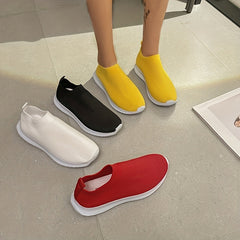 Women's Solid Sock Sneakers Comfy Slip On Anti-Skid Sports Shoes