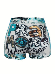 Western Style Art Letter Print Tie Dye Plus Size Shorts
