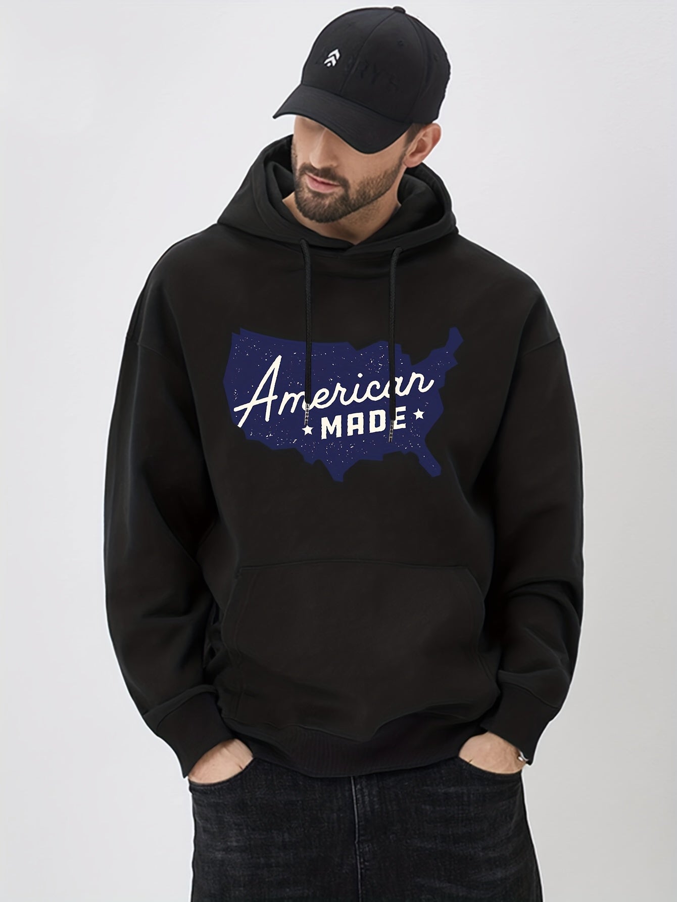 American Print Hoodie Men's Casual Graphic Pullover Hoodie