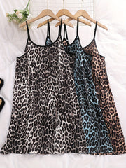 3 Pack Plus Size Sexy Nightdress Set Leopard Print Round Neck Contrast Trim