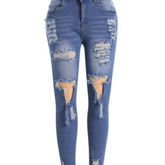 High Rise Ripped Skinny Jeans Distressed Denim Pants