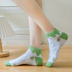 5 Pairs Floral Cartoon Print Socks Lightweight & Breathable Low Cut Ankle Socks
