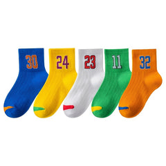 5 Pairs Boys Number Socks for Spring and Summer