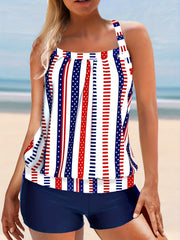Modest Tankini Set Star Striped Print Cami Top & Shorts Swimsuit
