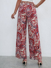Boho Paisley Print Wide Leg Pants with Shirred Waist
