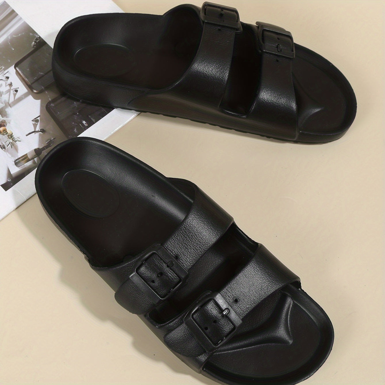 Men's Double Band Slides Non Slip Slippers Open Toe Shoes