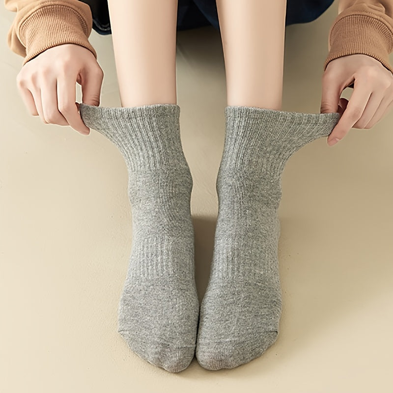 3 Pairs Solid Crew Socks Breathable Mid Tube Women's Stockings
