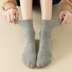 3 Pairs Solid Crew Socks Breathable Mid Tube Women's Stockings