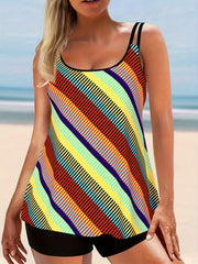 Striped Print Tankini Set Women's 2-Piece Modest Swimsuit