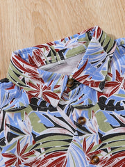 Boys Leaves Graphic Short Sleeves Shirt Hawaiian Style