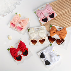 Girls Nylon Bow Headband & Heart Shaped Sunglasses Set