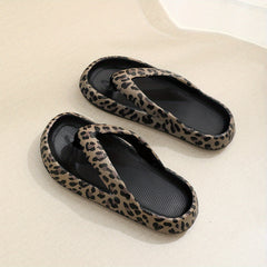 Leopard Print Flip Flops Platform Slippers Lightweight Comfortable Shoes