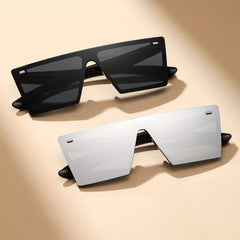 Y2K Flat Top Rimless Shield Sunglasses for Women Men