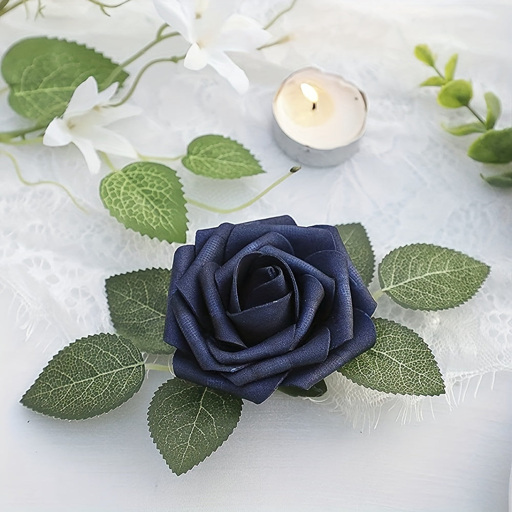 25pcs Artificial Navy Roses DIY Wedding Bouquets Bridal Shower Party Decor