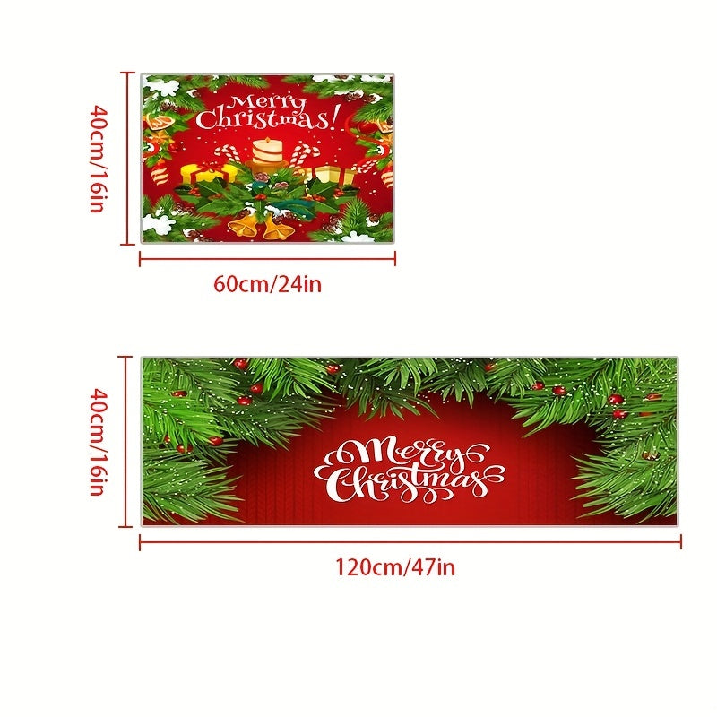Red Christmas Pattern Floor Mat Soft Anti Fatigue Kitchen Mat