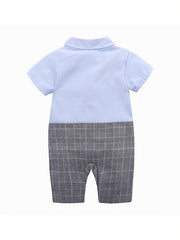Baby Boys Plaid Bowtie Gentleman Romper Jumpsuit