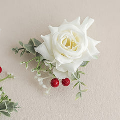 2pcs FANGSEN Artificial Rose Bridal Bouquets Bohemian Style with Lace Ribbon