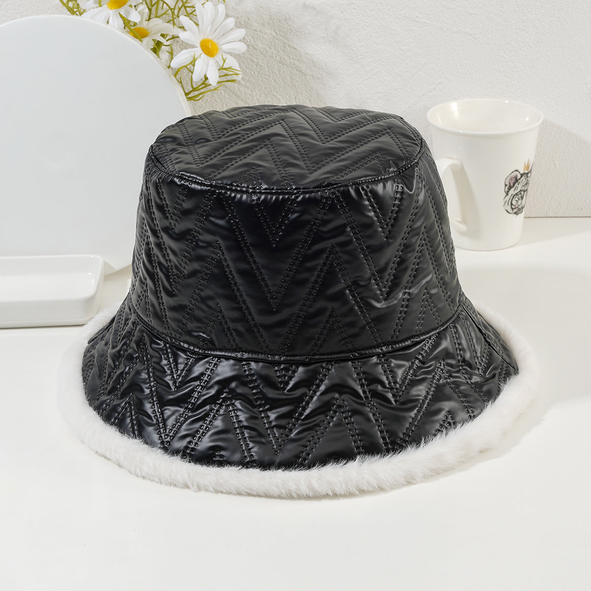 Solid Bucket Hat Autumn Winter Fleece Thickened Warm Fisherman Hat