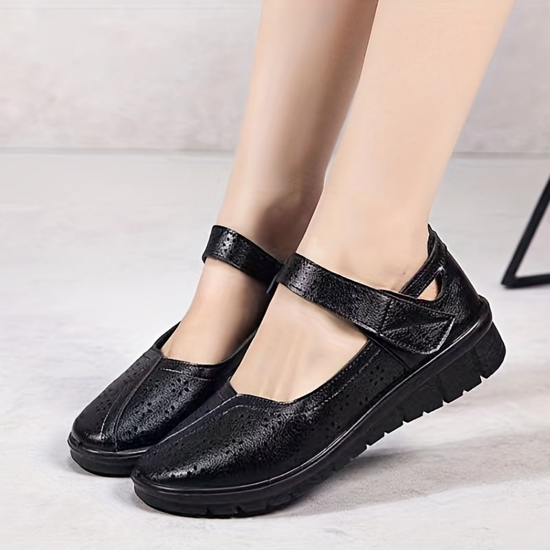 Women's Hollow Out Flat Shoes Breathable Hook & Loop Strap Walking Shoes
