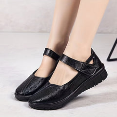 Women's Hollow Out Flat Shoes Breathable Hook & Loop Strap Walking Shoes