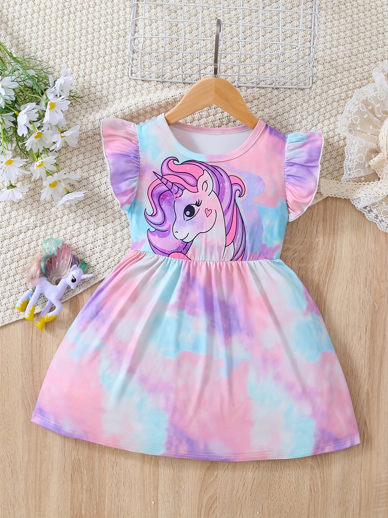 Toddler Girls Unicorn Graphic Princess Dress Tie Dye