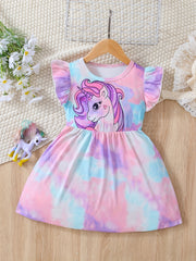 Toddler Girls Unicorn Graphic Princess Dress Tie Dye