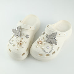 Pearl Flower Silver Butterfly Shoe Accessories Set
