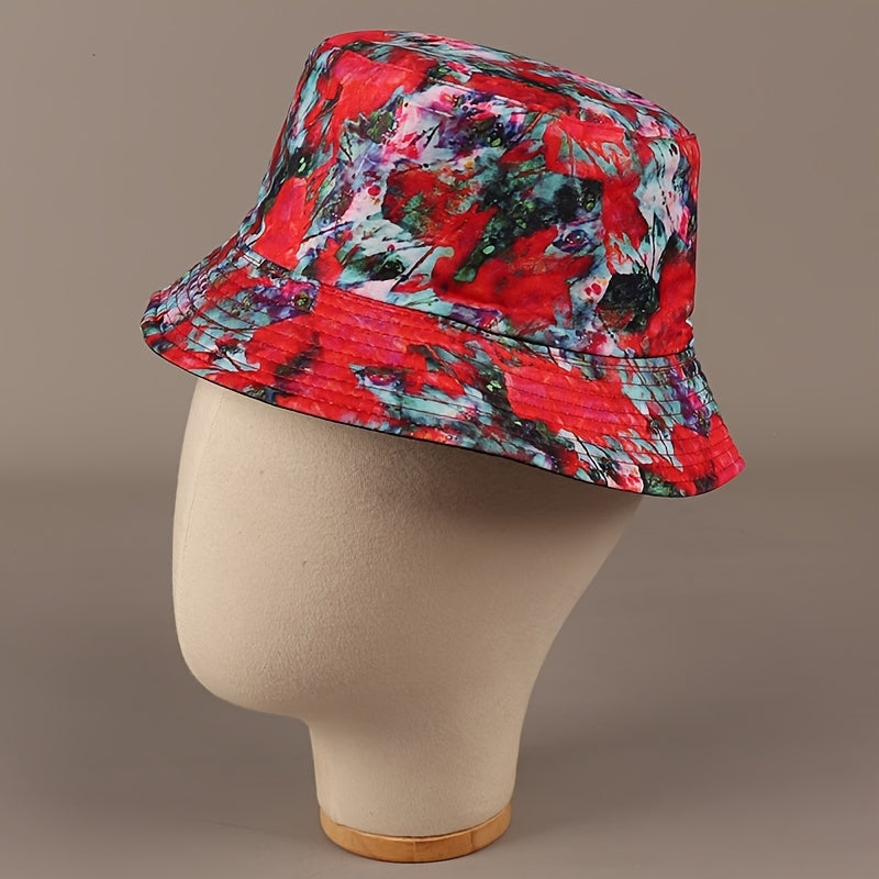 Reversible Bucket Hat Rose Red Abstract Painting Fisherman Cap Lightweight