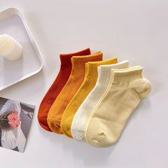 5 Pairs Women's Sports Short Socks Solid Color Breathable Stockings