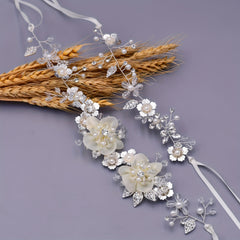 Floral Decor Pearl Garter Belt Rhinestone Strappy Suspender Belt
