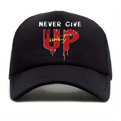 Unisex Sunshade Adjustable Baseball Cap with Never Give Up Embroidery