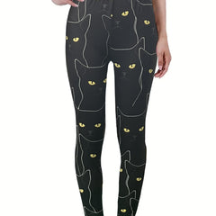 Cat Print Skinny Leggings Elastic Waist Stretchy Leggings