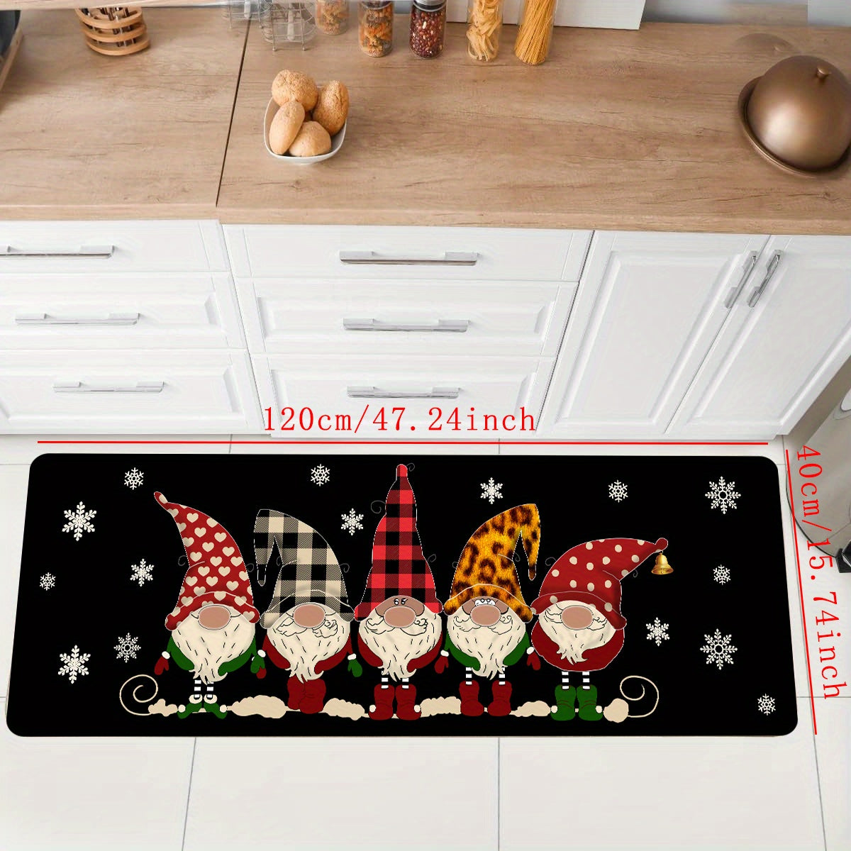 Christmas Gnome Santa Kitchen Mat Anti Slip Hallway Balcon Polyester Carpet