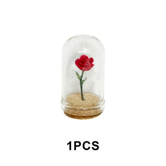 1pc Rose in Glass Dome Decorative Flower Collectible Ornament