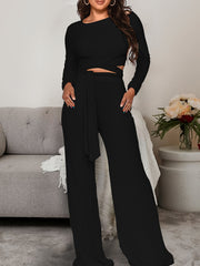 Solid Lounge Set Crew Neck Strappy Top & Pants