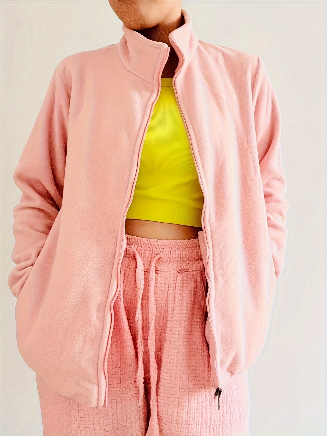 Fleece Liner Jacket Mock Neck Zipper Sports Coat