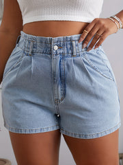 Solid Button Fly High Rise Denim Shorts