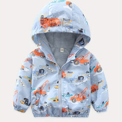 Boys Excavator Cartoon Zipper Hoodies Kids Jackets