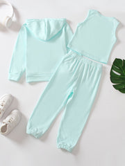 Girls' Sports Outfit Zip Hoodie Tracksuit Top Sweatpants Set